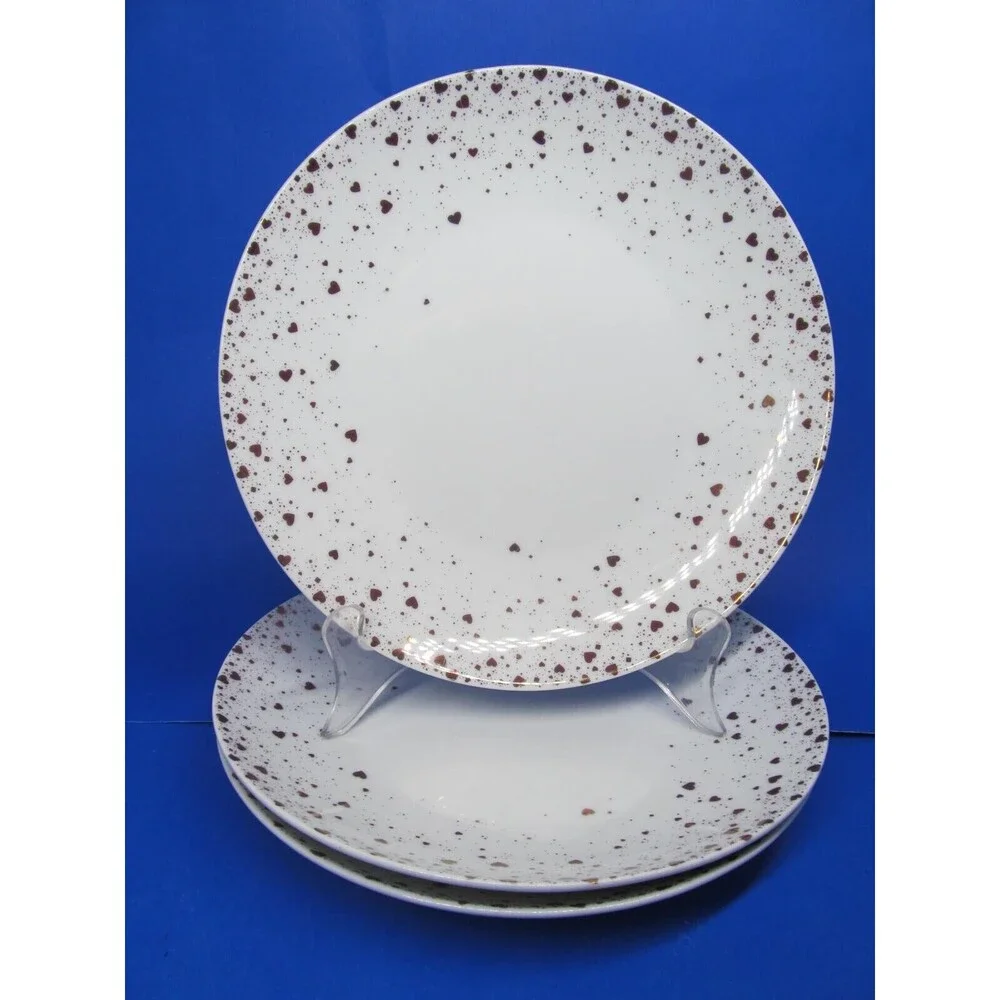 Pottery Barn Monique Lhuillier Gold Confetti Hearts 8 3/8  Plates Bundle of 3